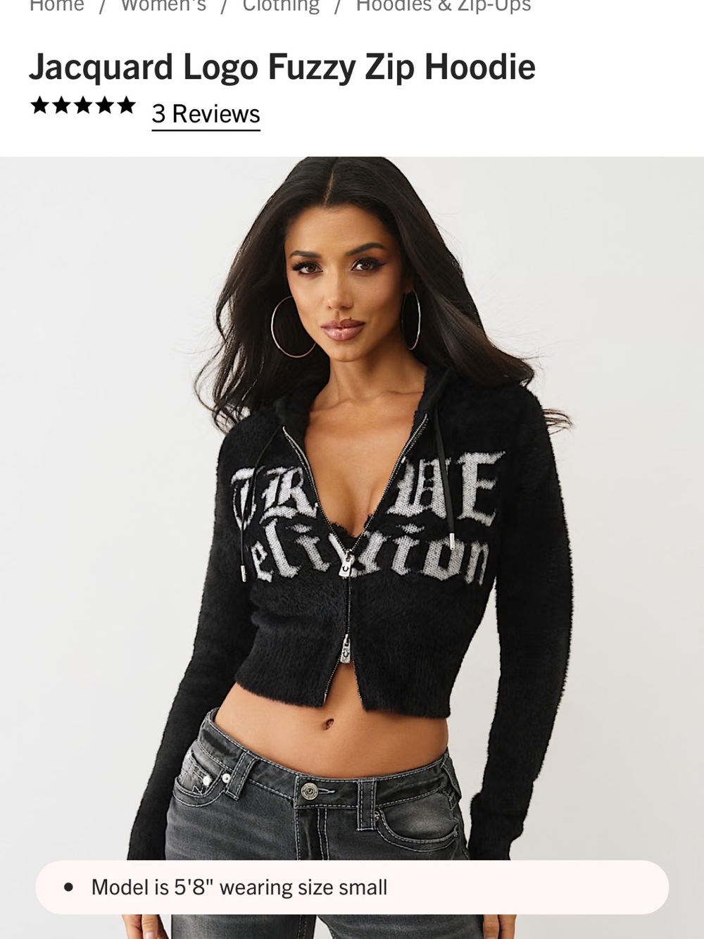 True Religion Black Fuzzy Zip Hoodie